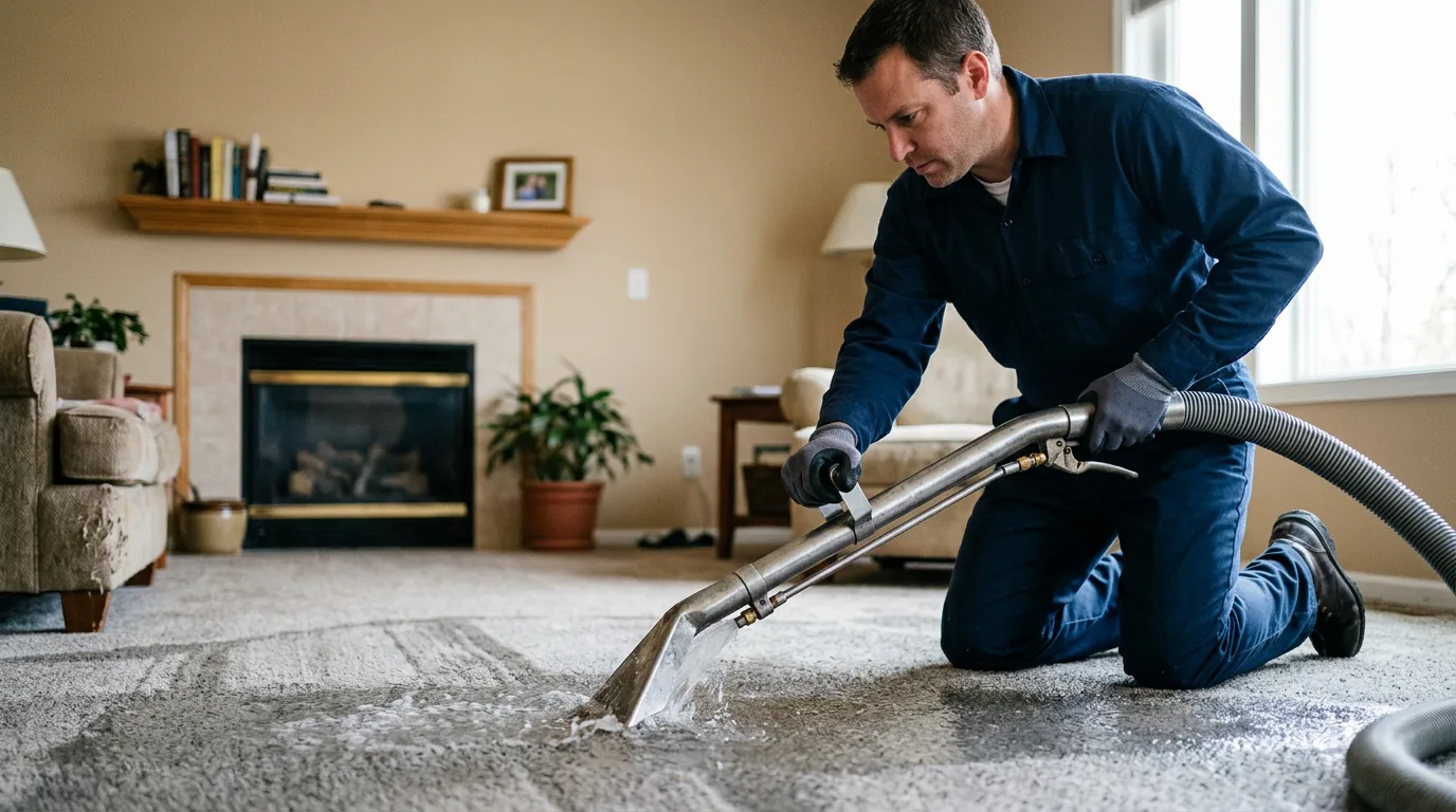 Water damage restoration technician working near Springfield, IL